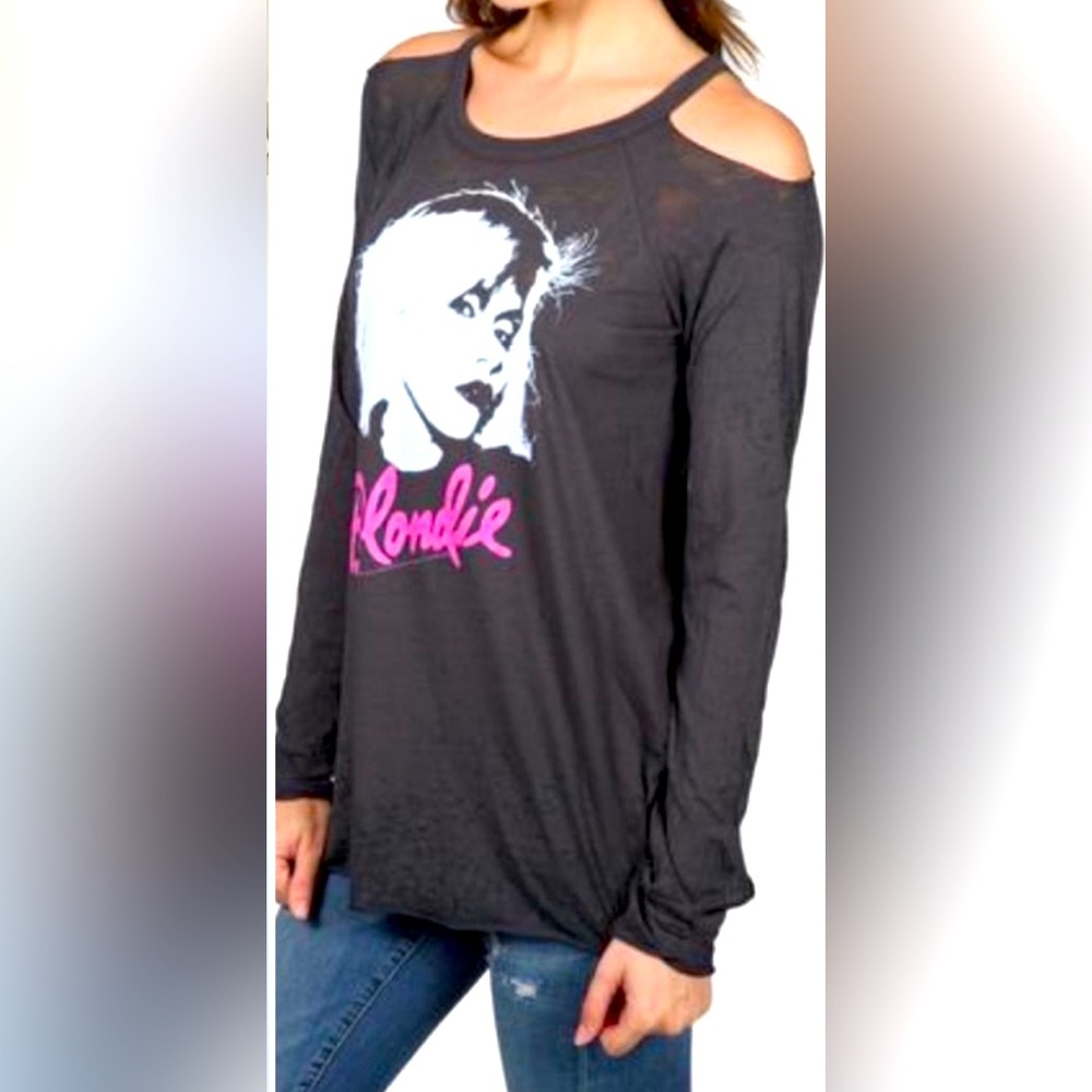 Blondie Chaser Black Long Sleeve with cut outs at shoulders. Size Small.